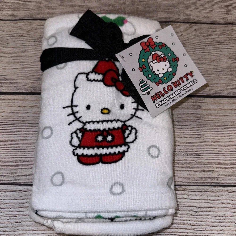 Hello Kitty Hand Towels 2 Pack Unisex 16x28 White NWT‎ Christmas Santa Holiday